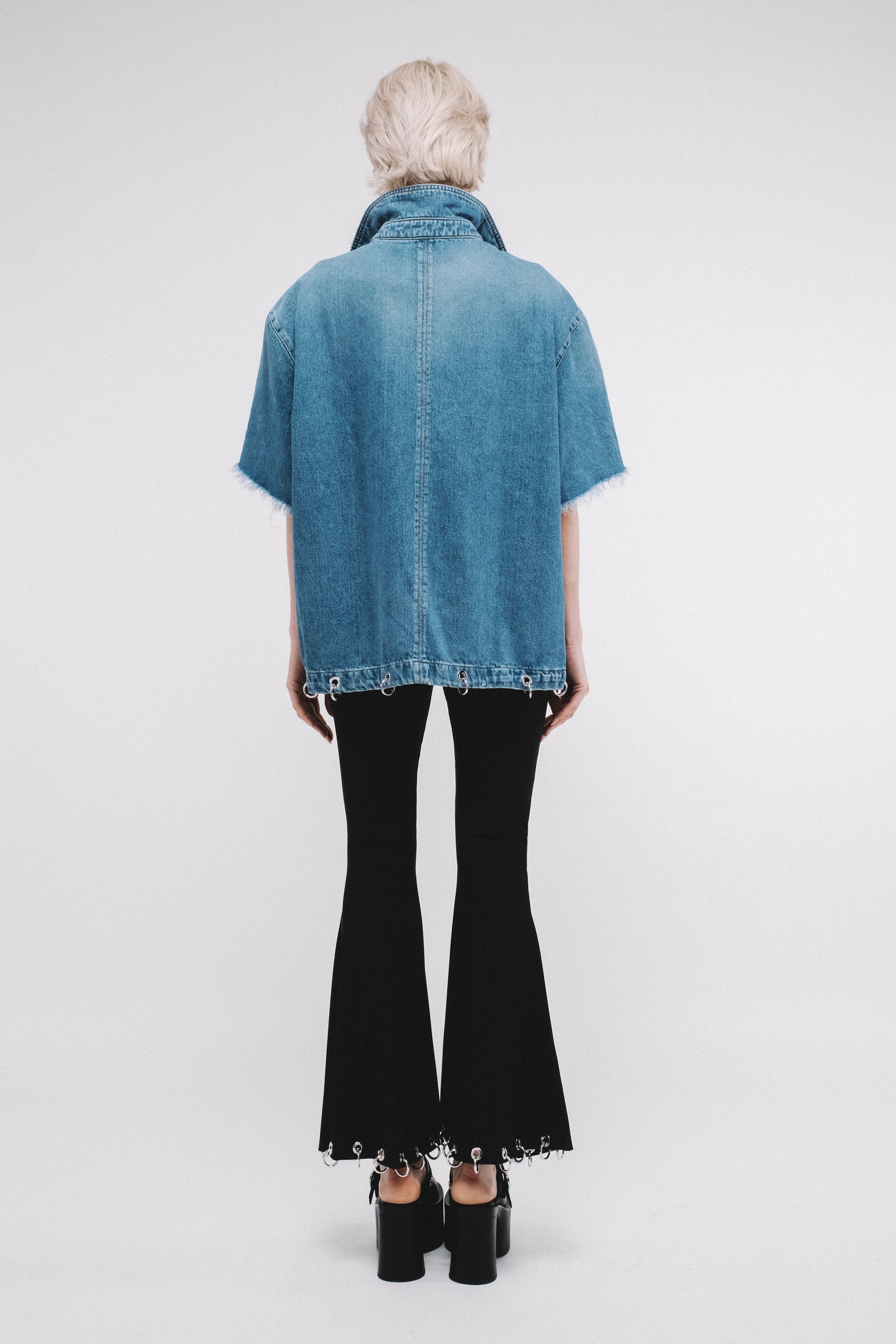 Oversized jacket in fringed denim LITTLE short sleeves Blue 