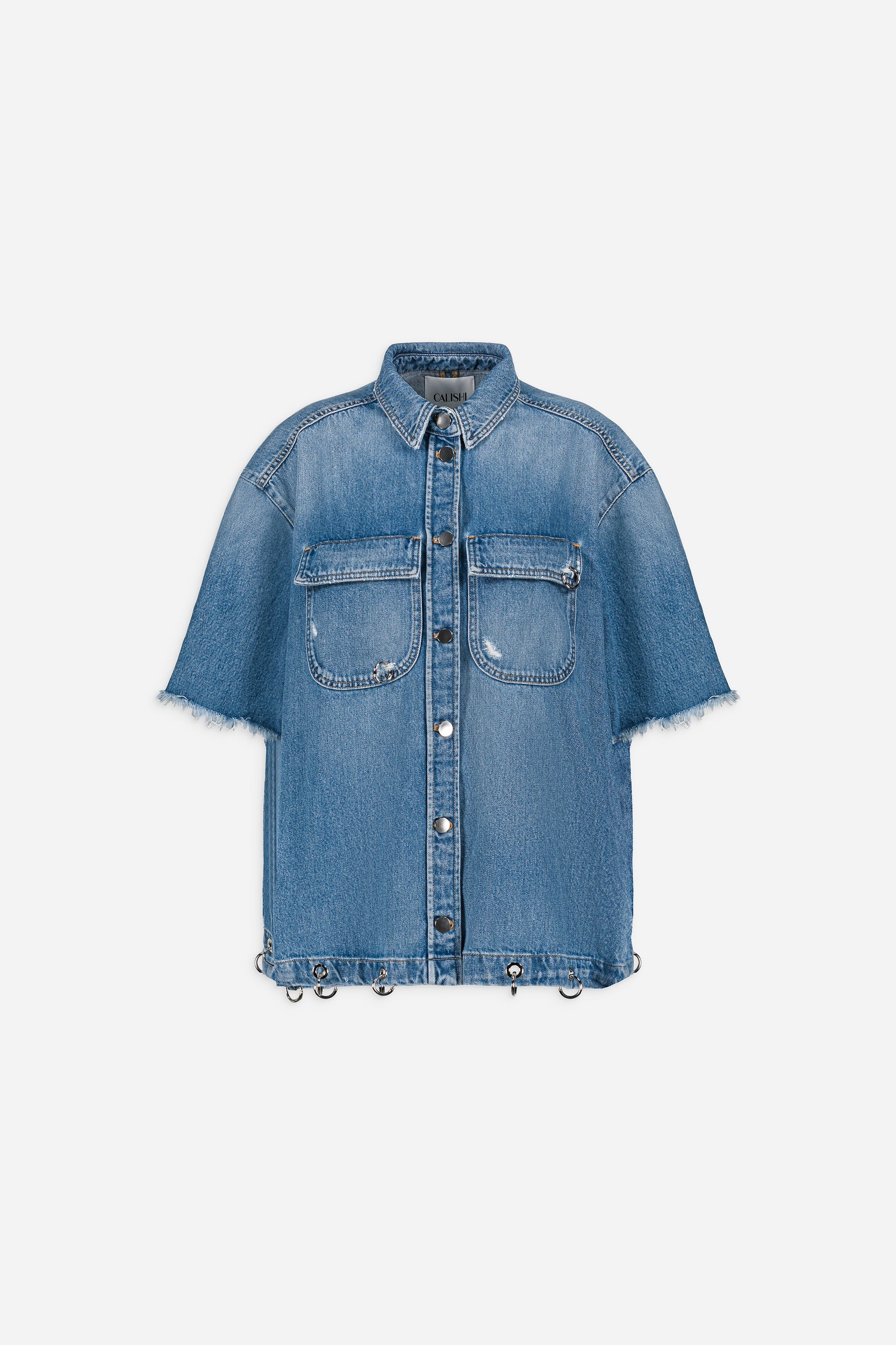 Oversized jacket in fringed denim LITTLE short sleeves Blue 