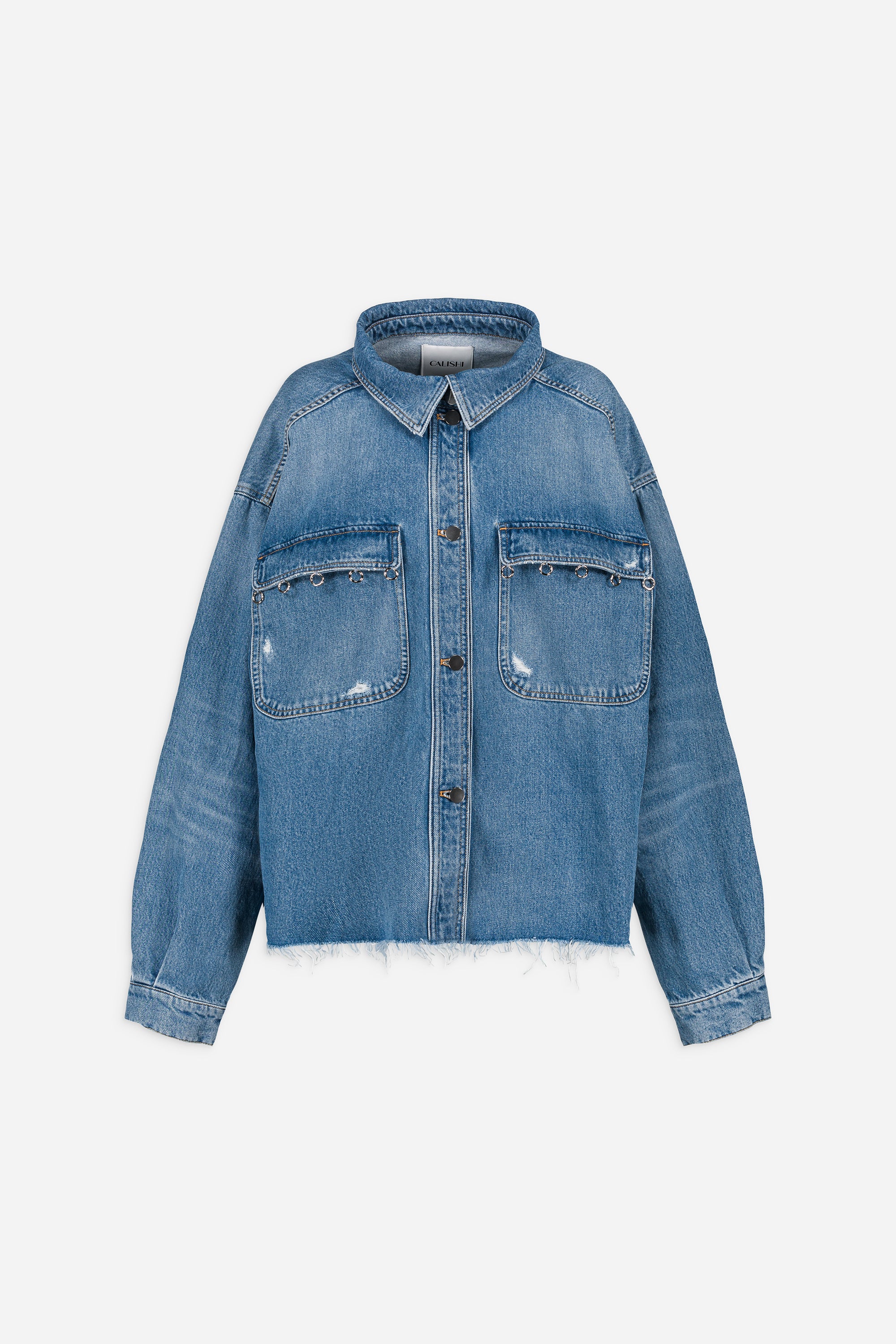 Oversized jacket in fringed denim PACIFIC long sleeves Blue 