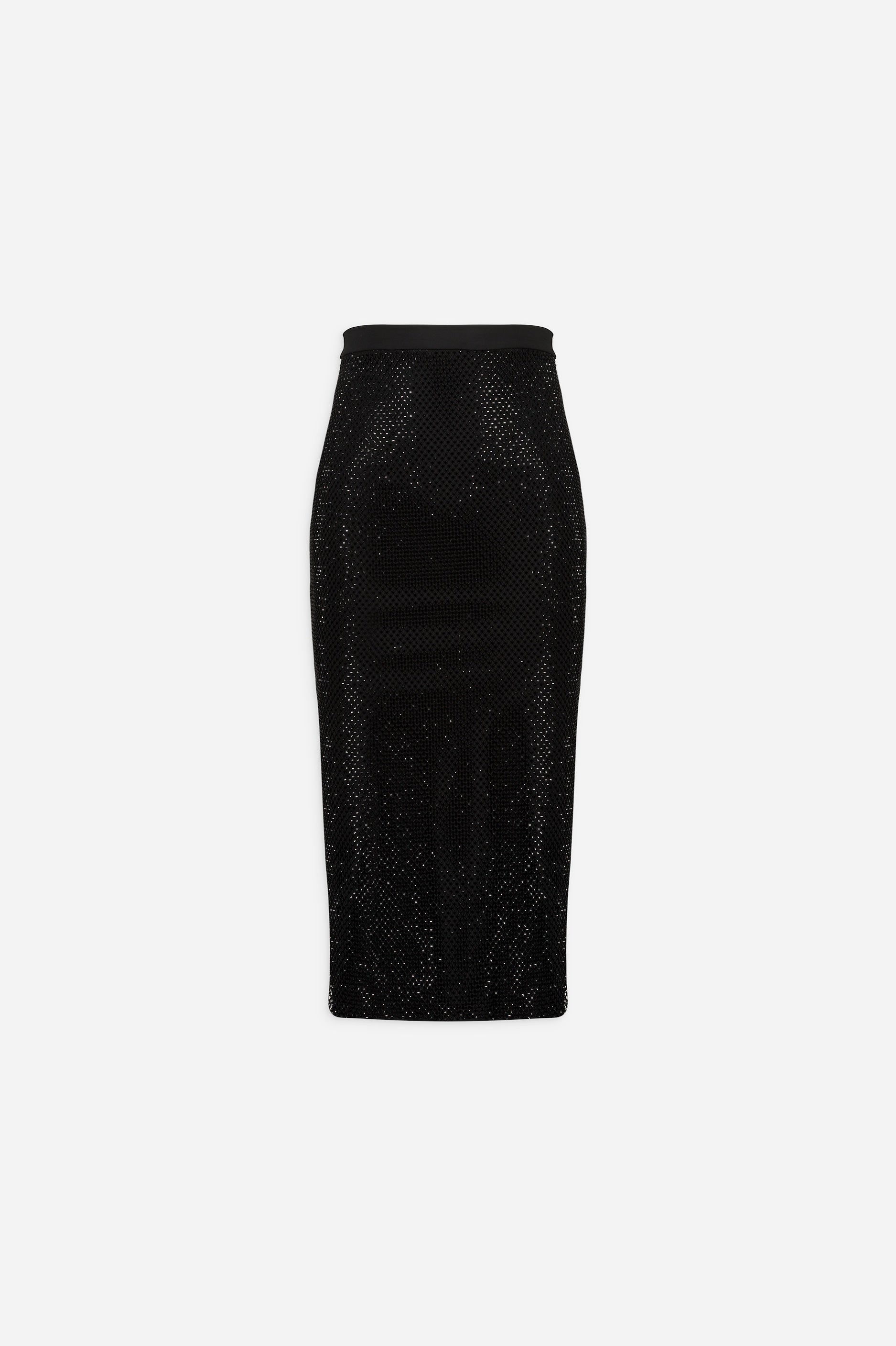 Pencil skirt ARLINGTON in black fishnet with strass 